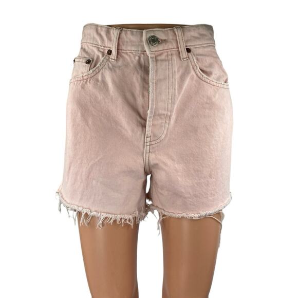 Zara Women's Pink High Waisted Raw Hem Frayed Cut Off Denim Jean Shorts Size 4 - Picture 1 of 4